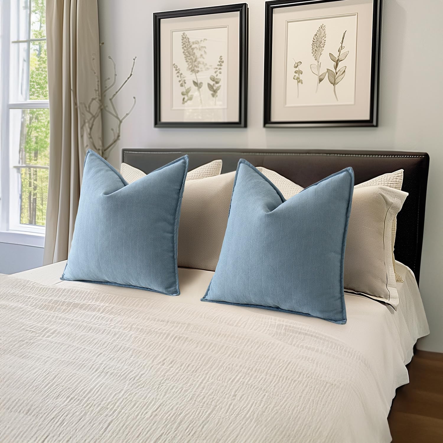 Miulee Pack Of 2 Light Blue Decorative Pillow Covers 20X20 Inch Soft Chenille Luxurious Couch Throw Pillows Farmhouse Cushion Covers With Elegant Design For Sofa Bedroom Living Room Home Decor