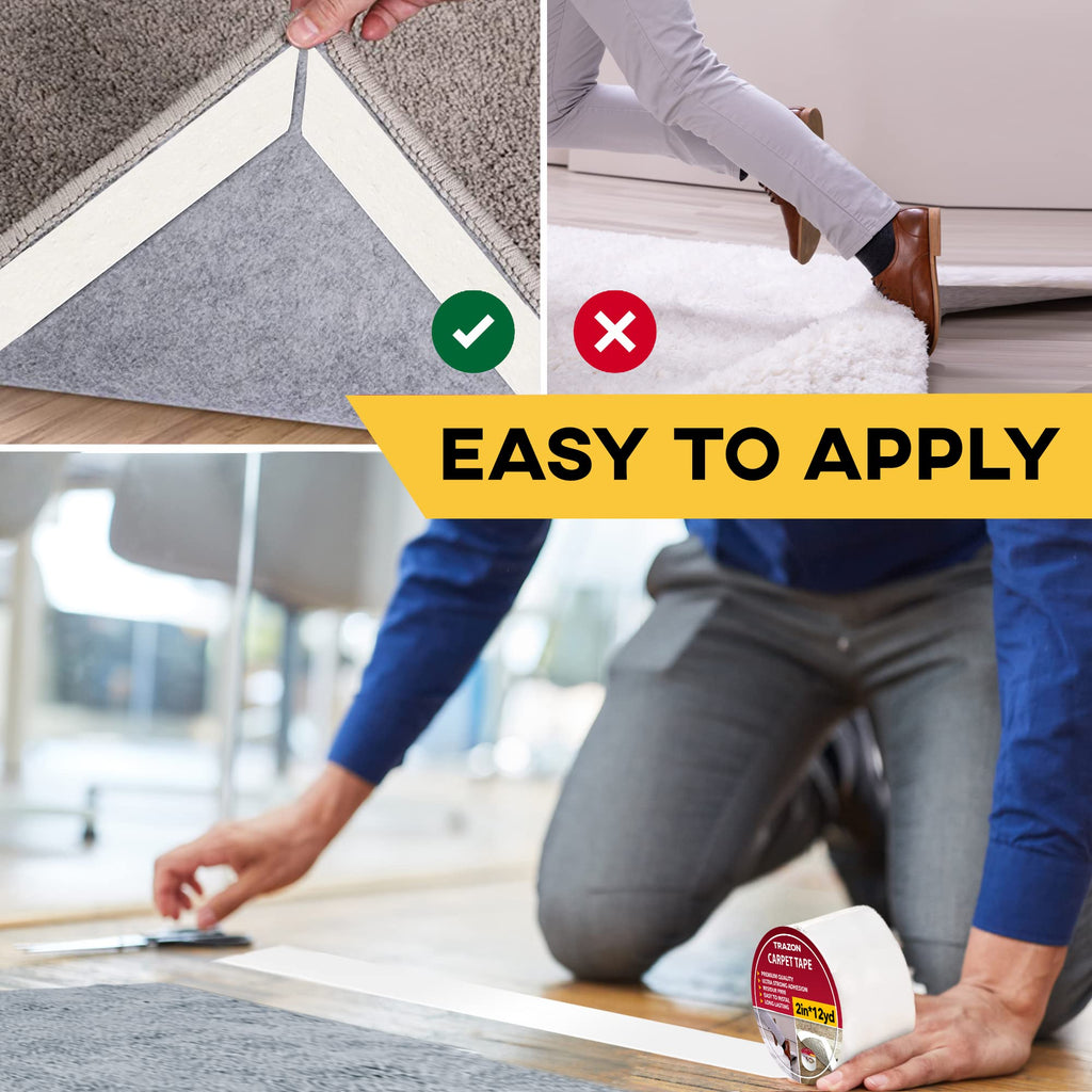 Carpet Tape Double Sided - Rug Tape Grippers For Hardwood Floors And Area Rugs - Carpet Binding Tape Strong Adhesive And Removab