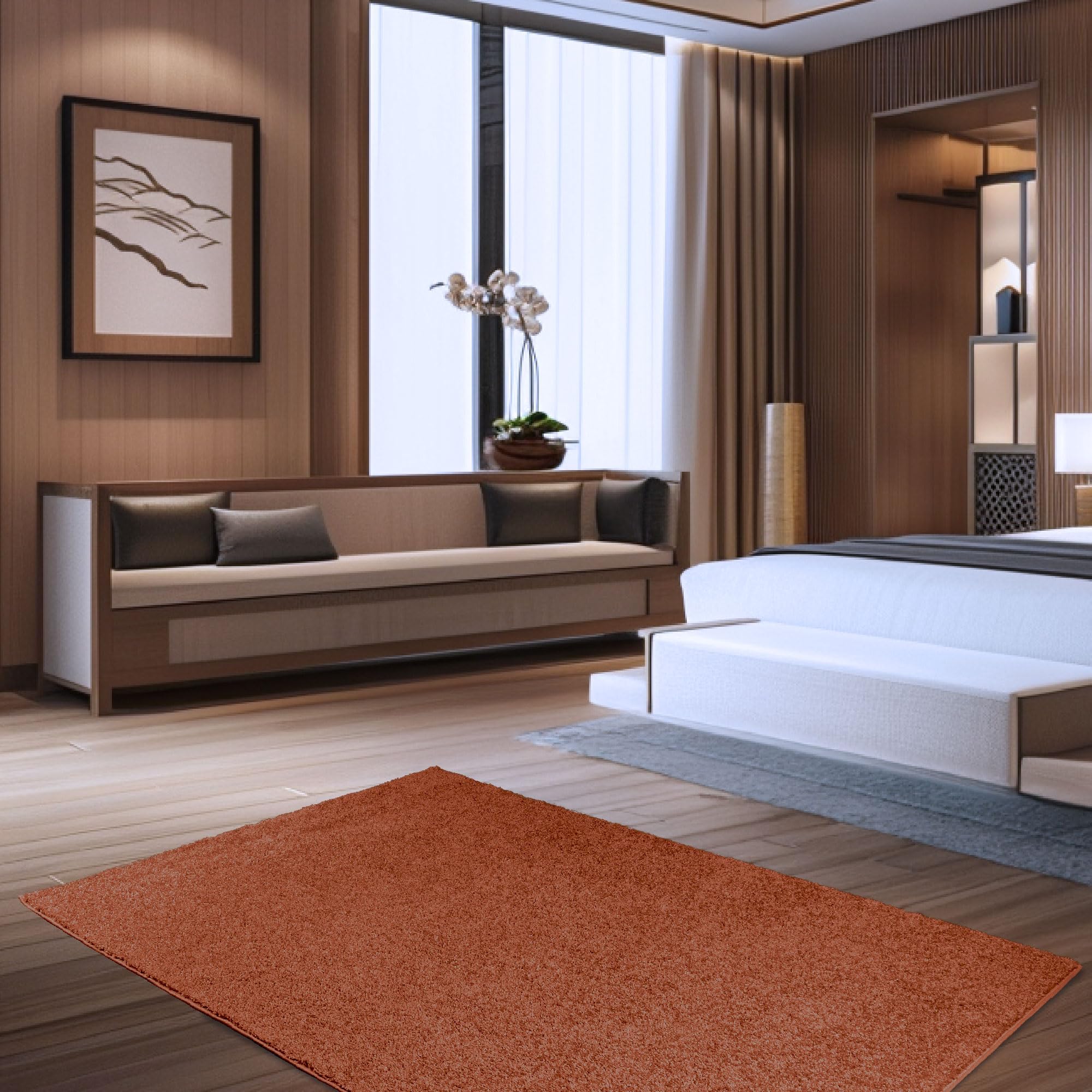 Pet Friendly Solid Color Area Rugs Rust - 42'' X 84'' Half Round, Indoor, Stain Resistant, Perfect For Living Room, Bedroom, Din