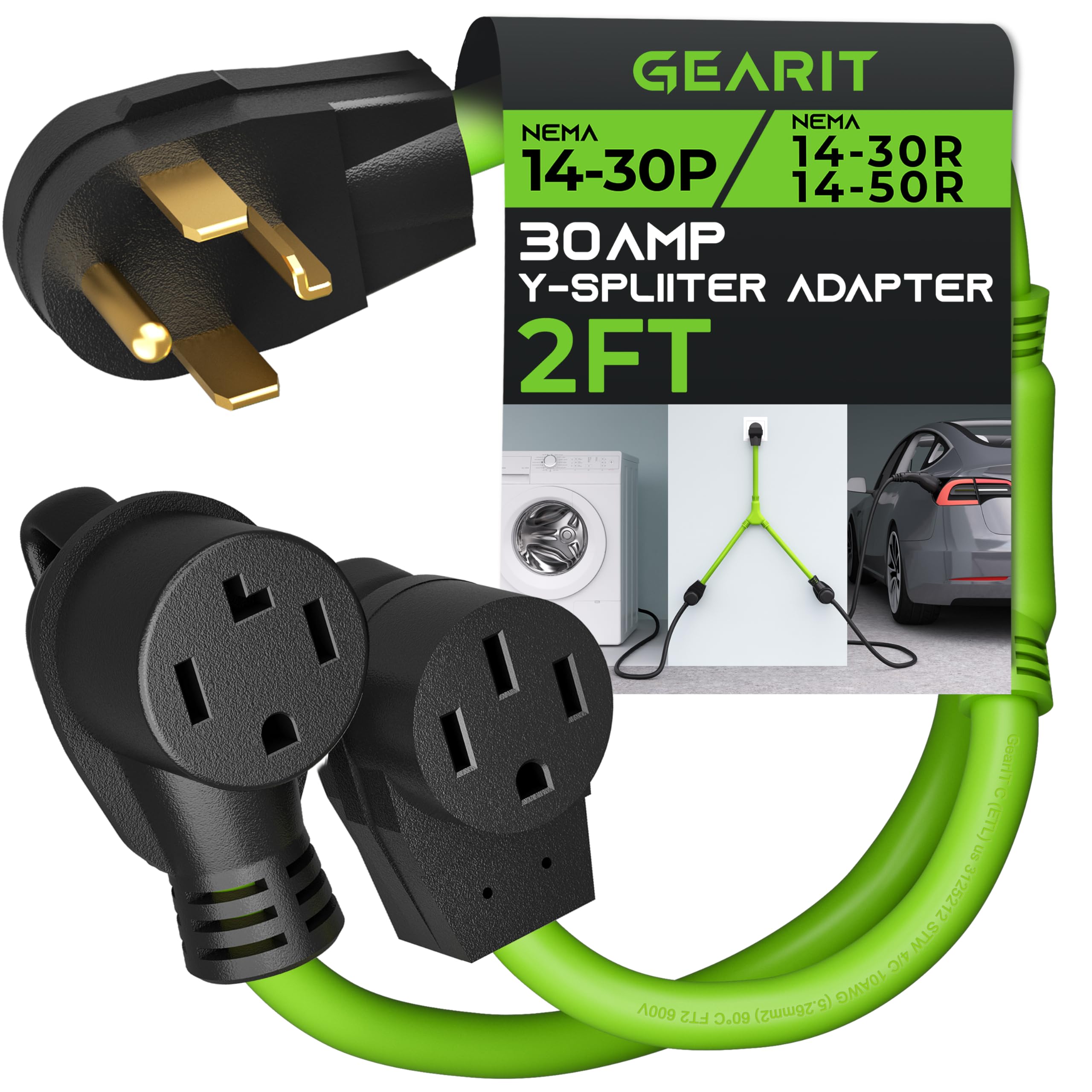 Gearit 30 Amp Dryer Y Splitter To Rv/Ev (Nema 14-30P Male Plug To 14-30R / 14-50R Female Receptacle) 4-Prong Adapter Cord - 2.2