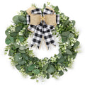 Dremisland Buffalo Plaid Wreath-16 Inch Artificial Eucalyptus Wreath with Plaid Bow | Spring Summer Fall Wreath for Front Door F