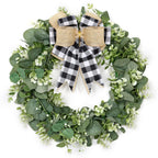 Dremisland Buffalo Plaid Wreath-16 Inch Artificial Eucalyptus Wreath with Plaid Bow | Spring Summer Fall Wreath for Front Door F