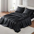 Madison Park Essentials Satin Sheets Twin Size, Luxurious Silky Satin Bed Sheets, Elastic 14' Pocket Fits Up To 16' Mattress, Wrinkle-Free, Soft Satin Bed Sheet Set, Black 4 Piece