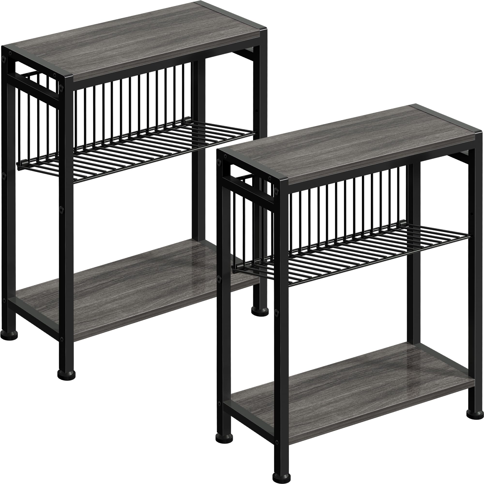 Small End Table Set Of 2 For Small Space, 3-Tier Narrow Side Table With Magazine Holder,Small Nightstand, Skinny Snack Couch Tab