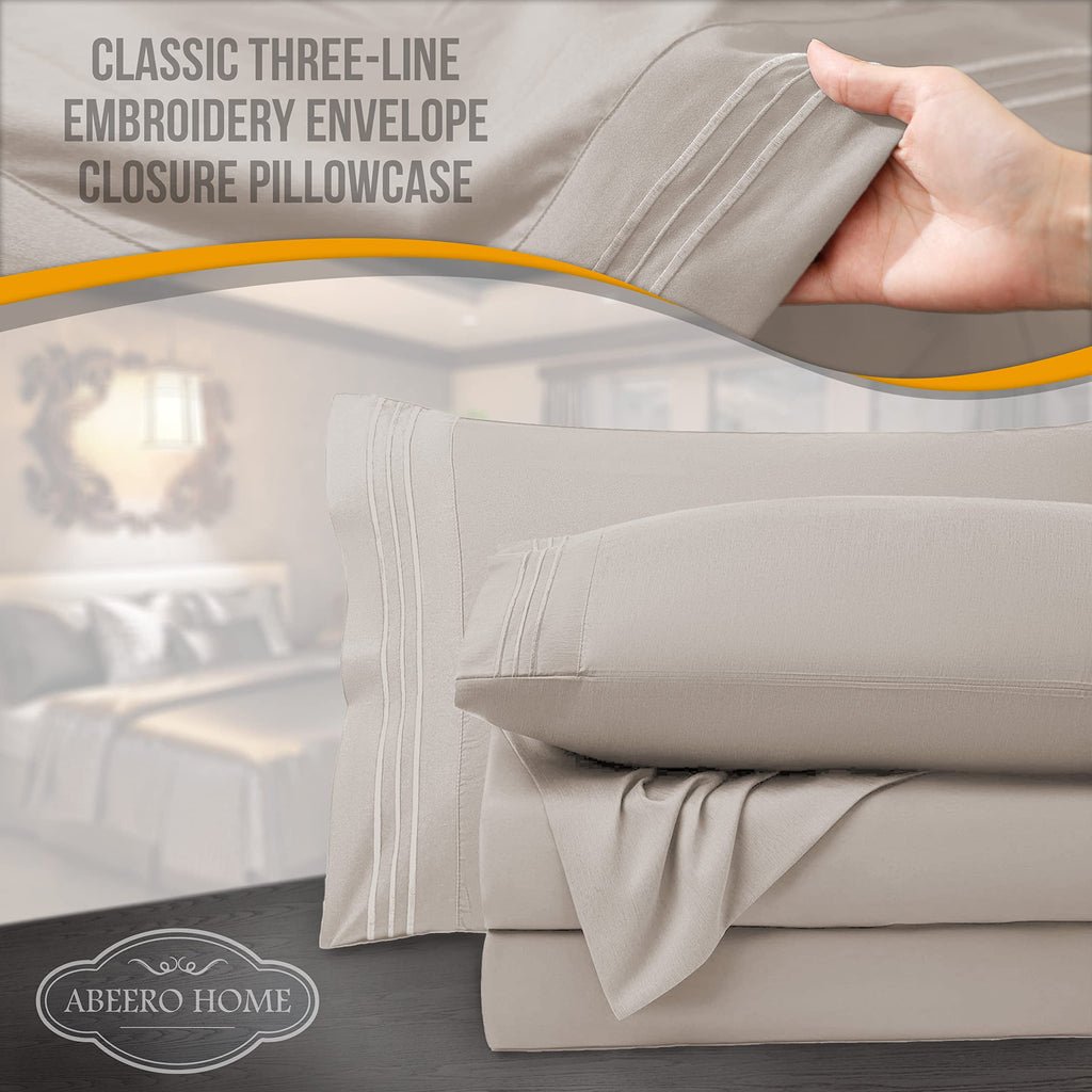 Abeero Home California King Sheet Sets - Luxury Hotel Bed Sheets - Soft Cooling Sheets With Elastic Corner Straps - Deep Pocket