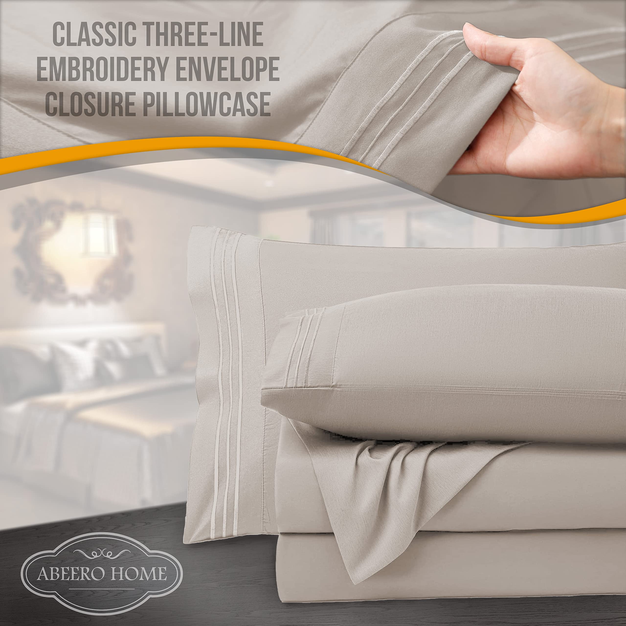 Abeero Home California King Sheet Sets - Luxury Hotel Bed Sheets - Soft Cooling Sheets With Elastic Corner Straps - Deep Pocket