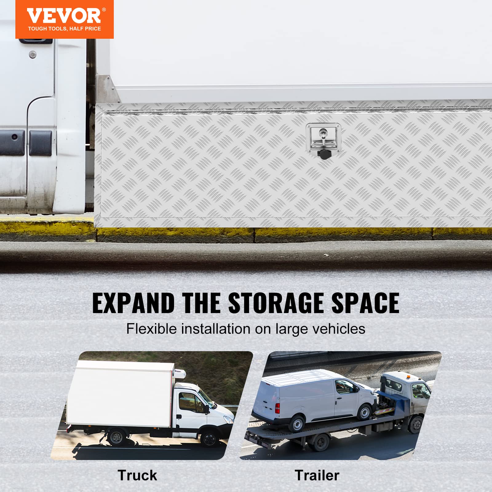 Vevor Underbody Truck Box, 60''  17''  18'' Pickup Storage Box, Heavy Duty Aluminum Diamond Plate Tool Box With Lock And Keys, W