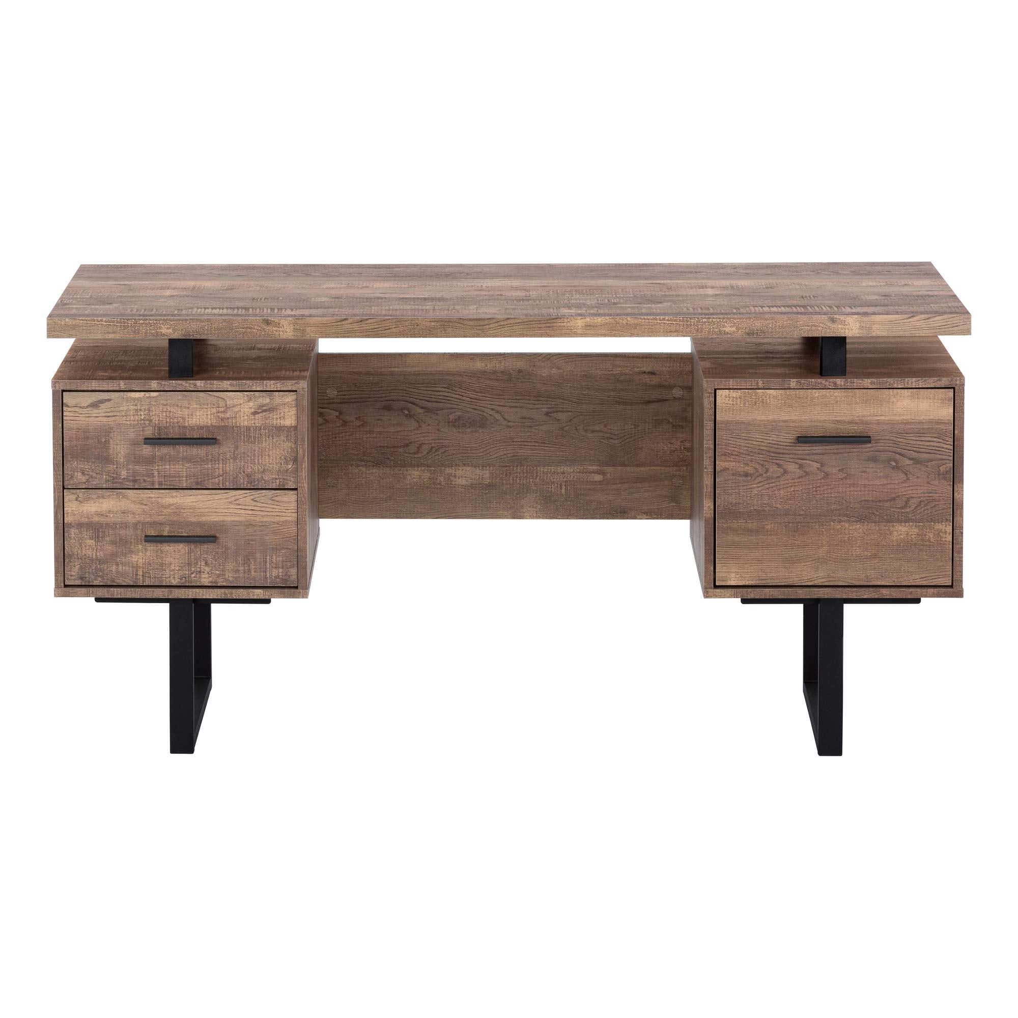 Monarch Specialties Computer Desk with Drawers - Contemporary Style - Home & Office Computer Desk with Metal Legs - 60'L (Brown Reclaimed Wood Look)