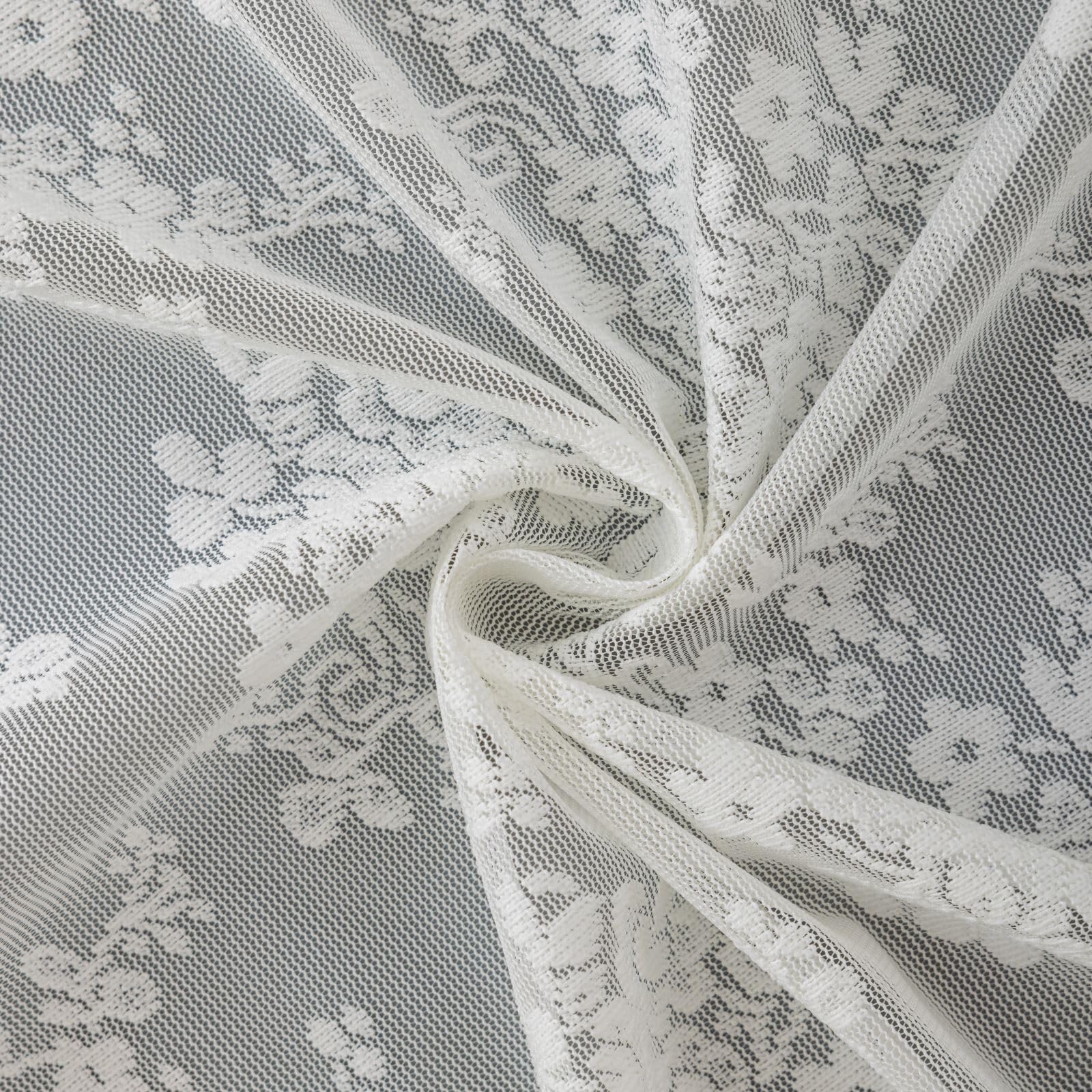 Tudeco Ivory Lace Shower Curtain With Attached Valance, Knitted Rustic Vintage Floral Shower Curtain For Bathroom, Scalloped Edg