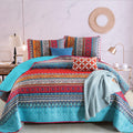 Wongs Bedding Bohemian Quilt Set Queen Size, Boho Striped Pattern Quilts Bedspread Set For All Season, Soft Microfiber Bedding C