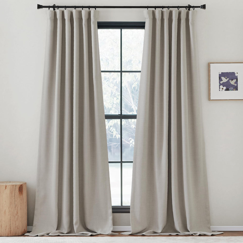 NICETOWN Faux Linen Curtains 96 inches Long, Pinch Pleated Curtains Room Darkening Window Drapes Thermal Insulated Light/Noise B