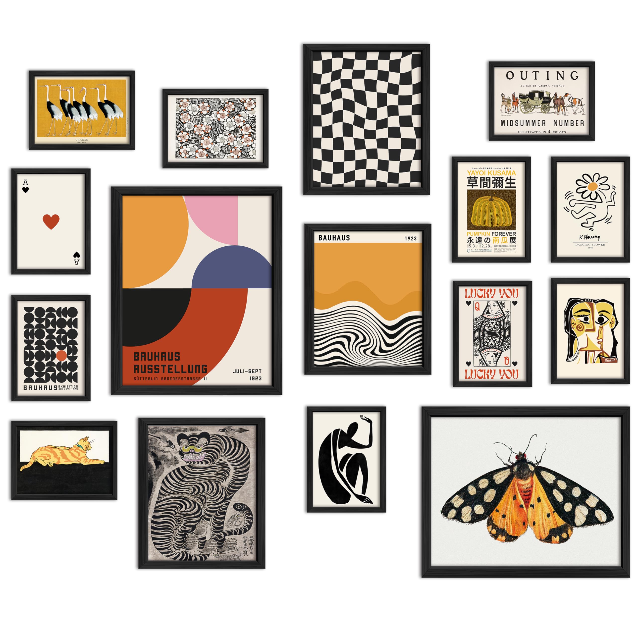 ANERZA 16 PCS Eclectic Wall Art Decor, Modern Maximalist Wall Prints for Bedroom, Bauhaus Posters for Room Aesthetic, Wall Colla