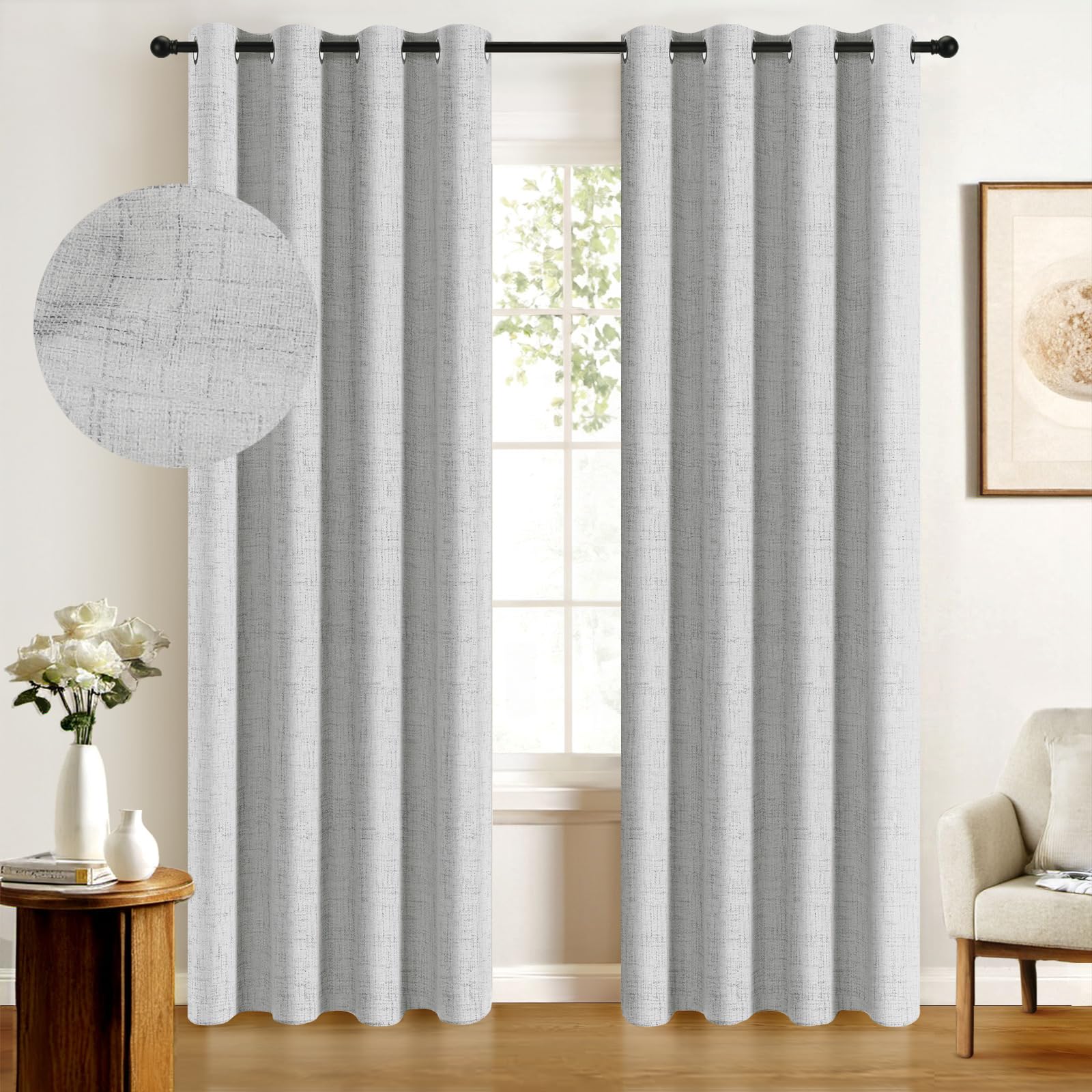100% Blackout Shield Total Blackout Curtains Faux Linen Textured Thermal Insulated Grommet Singal Layer Window Curtains for Bedr