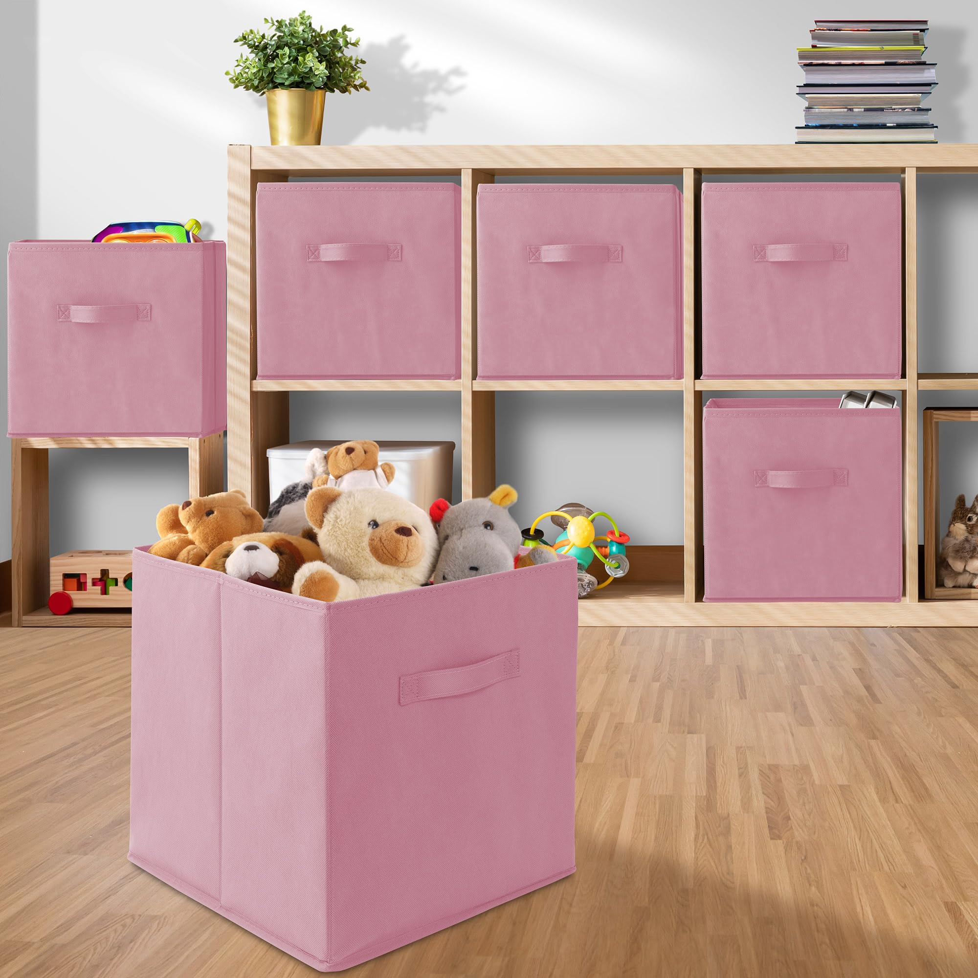 Casafield Set Of 6 Collapsible Fabric Cube Storage Bins, Light Pink - 13'' Foldable Cloth Baskets For Shelves, Cubby Organizers