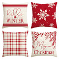 Avoin Colorlife Merry Christmas Hello Winter Buffalo Plaid Snowflake Red Throw Pillow Cover, 18 X 18 Inch Winter Holiday Cushion