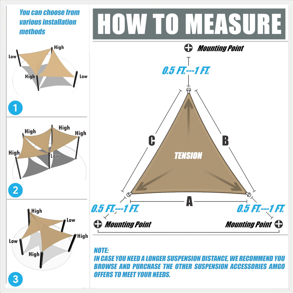Amgo Custom Size 6' X 9' X 10.8' Sand Beige Triangle Sun Shade Sail Upf50+ Agtaprt14, Order To Make Canopy Awning, 95% Uv Blockage, Water & Air Permeable, Commercial Standard (We Customize)