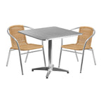 Flash Furniture Lila 31.5'' Square Aluminum Indoor-Outdoor Table Set With 2 Beige Rattan Chairs