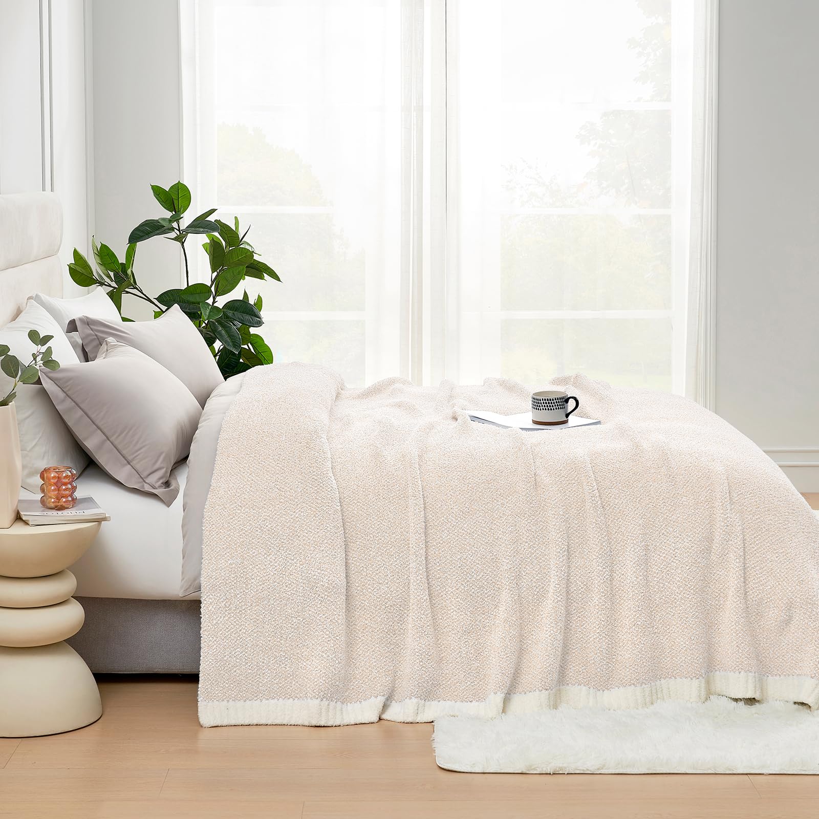 Snuggle Sac Ultra Soft Ivory Bedding Blanket Twin Xl, Warm Fluffy Microfiber Blankets For Bed, Living Room, Oversized Bed Blanke