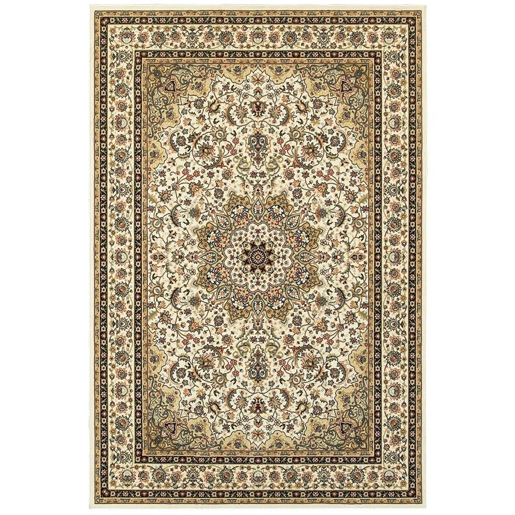 HomeRoots Polypropylene 6' x 9' Ivory Beige Machine Woven Oriental Indoor Area Rug