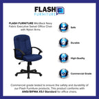 Flash Furniture Garver Mid-Back Navy Fabric Executive Swivel Office Chair with Nylon Arms