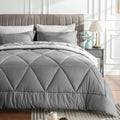 Bedelite Twin Comforter Set 5 Pieces Bed In A Bag - Soft Microfiber Reversible Grey Bed Set With Comforters, Sheets, Pillowcase