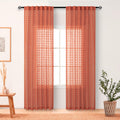 Dancurton Rust Orange Sheer Curtains 96 Inches Long 2 Panels Living Room 52 Inch Width Boho Farmhouse Sheer Window Curtain Pom P