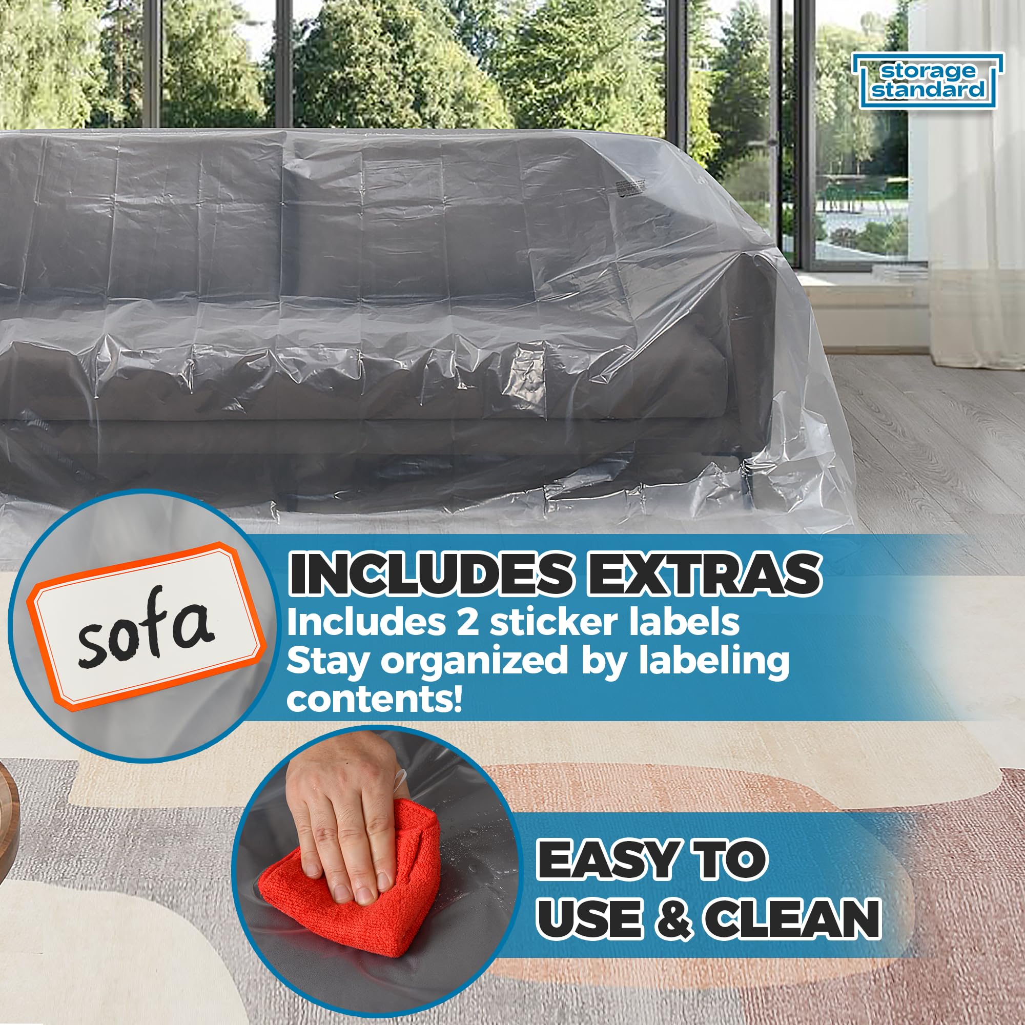 Plastic Furniture Covers For Moving - Heavy-Duty Couch Cover For Sofa, Waterproof & Dustproof Clear Moving Bags For Renovation,