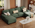 Furmax Sectional Couches For Living Room, U-Shaped Sofa Couch With Linen Fabric, 4 Seat Sofa Set With Double Chaise For Apartment (Corduroy, Dark Green)