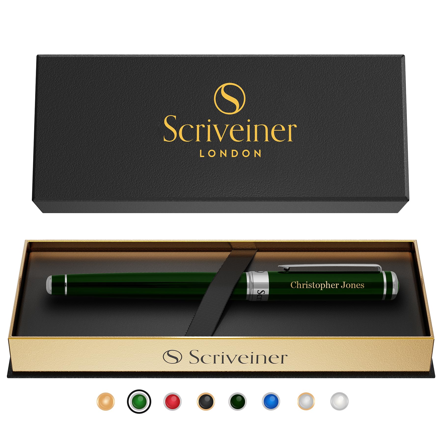 Scriveiner Personalized British Racing Green Pen - Stunning Green Lacquer Luxury Pen With Chrome Finish, Schmidt Ink Refill, Bes