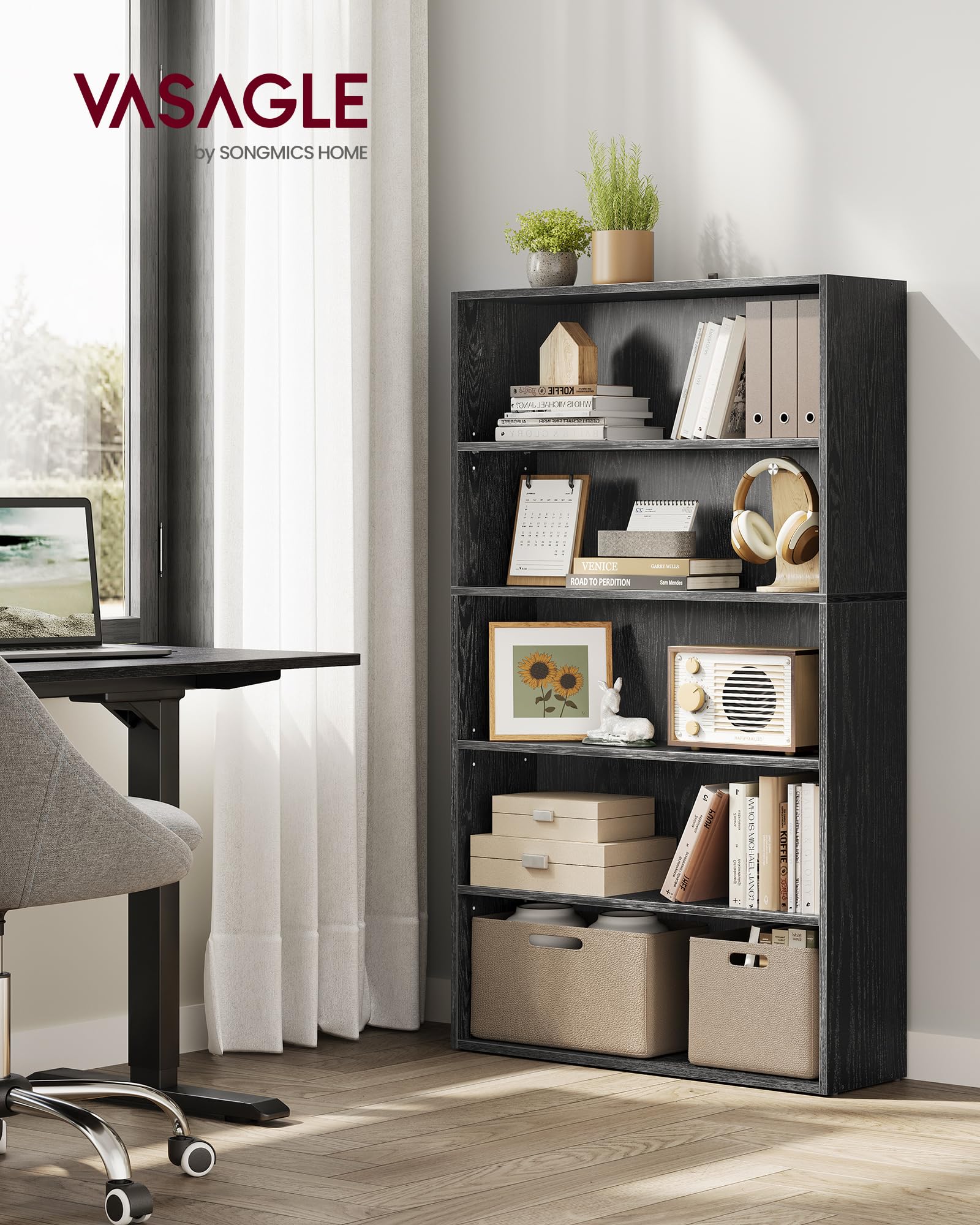 Vasagle Bookshelf, 30 Inches Wide, 5-Tier Open Bookcase With Adjustable Storage Shelves, Floor Standing Unit, Ebony Black Ulbc175T56