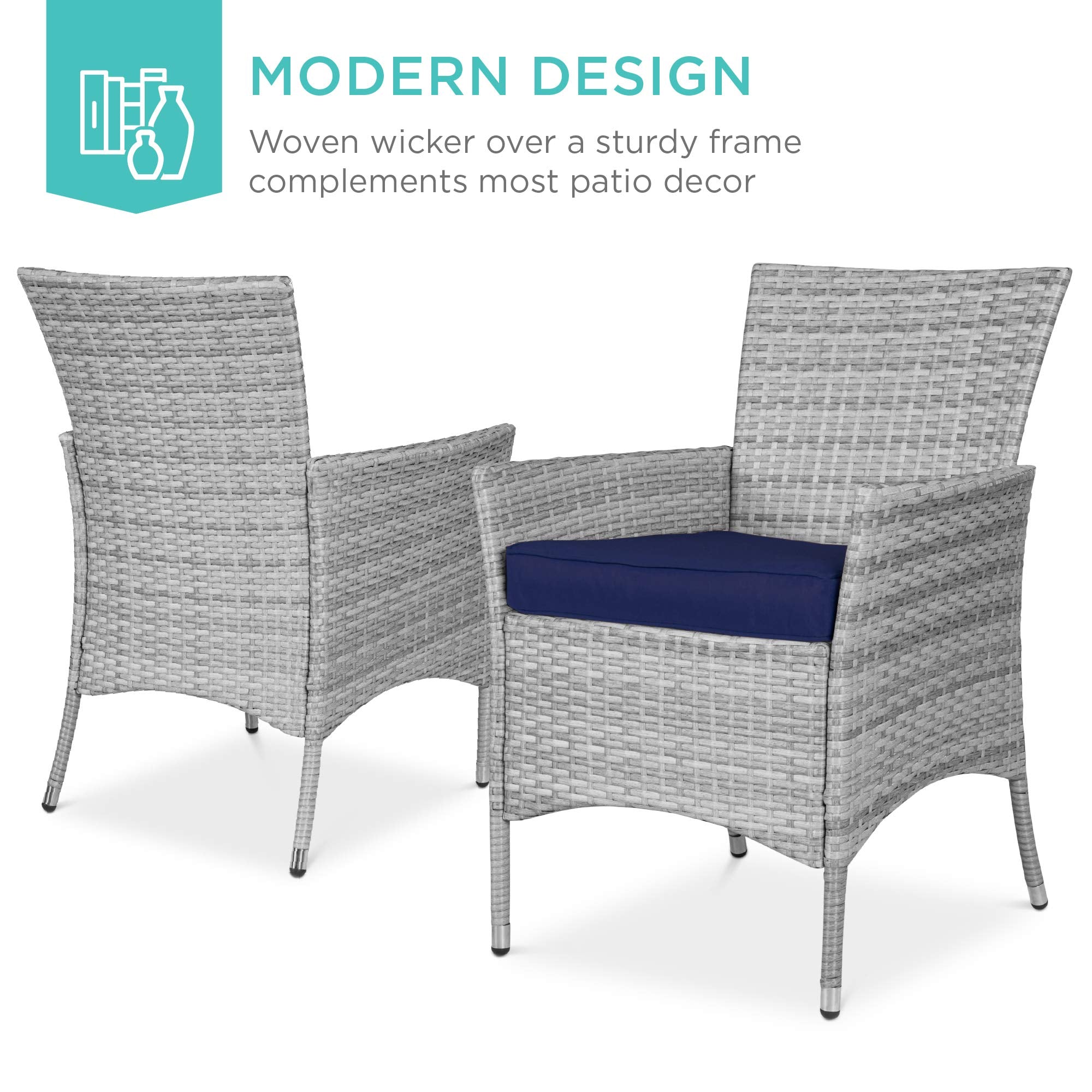 Best Choice Products 5-Piece Indoor Outdoor Wicker Dining Set Furniture For Patio, Backyard W/Square Glass Tabletop, Umbrella Cutout, 4 Chairs - Navy