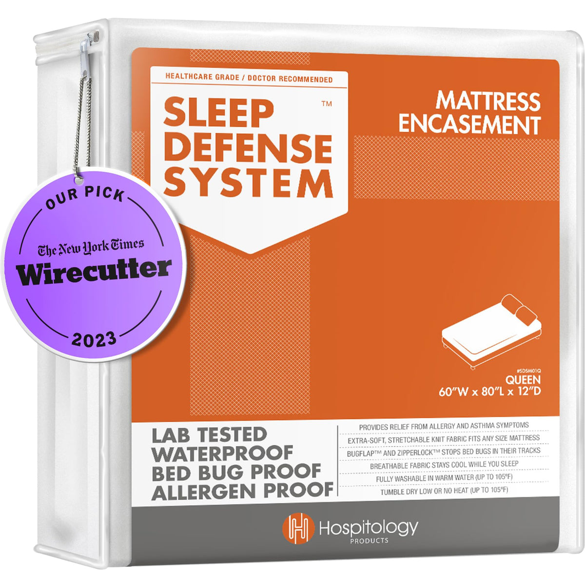 Hospitology Products Mattress Encasement - Zippered Bed Bug Dust Mite Proof Hypoallergenic - Sleep Defense System - Queen - Wate
