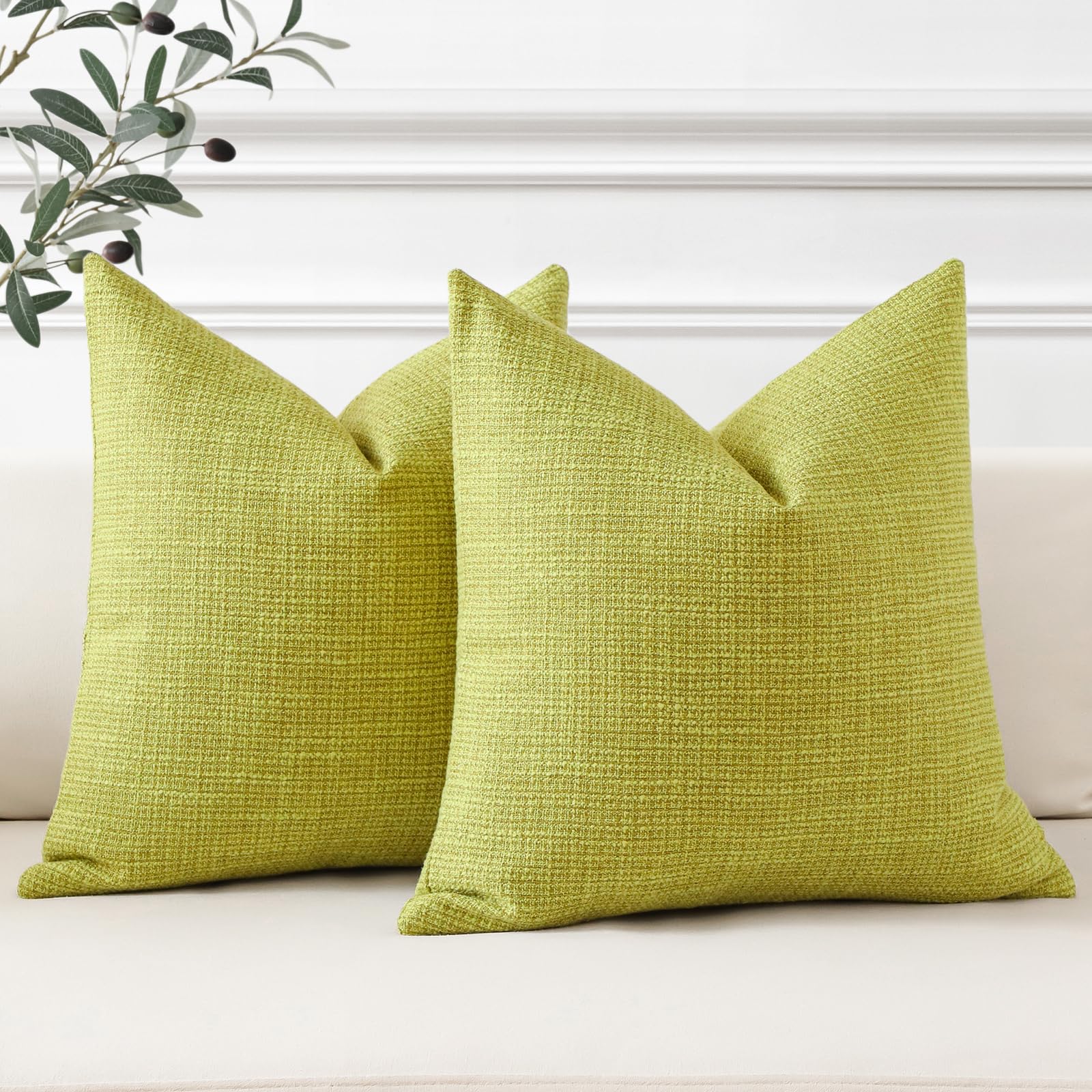 Otostar Linen Throw Pillow Covers Set Of 2 Decorative Square Pillowcases Cushion Covers 24X24 Inch For Home Decor Sofa Bedroom Car 60 X 60 Cm Sage Green