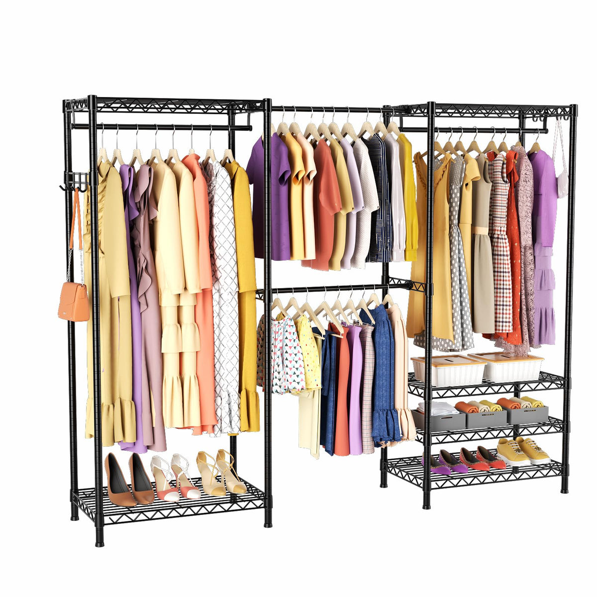 Heavy Duty Closet Garment Rack, Metal Clothes Racks Wardrobe with Shelf