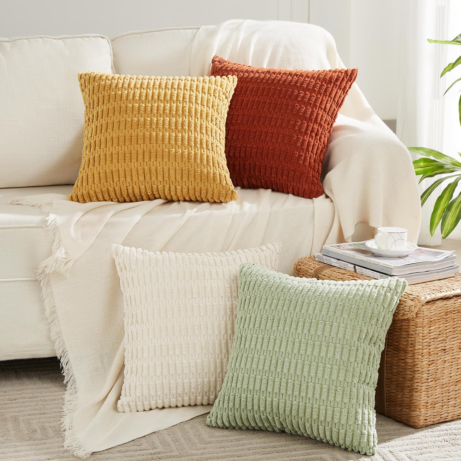 Fancy Homi 4 Packs Boho Fall Euro Decorative Throw Pillow Covers 26X26 Inch For Living Room Couch Bed, Rustic Farmhouse Home Dec
