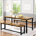 Recaceik 47    Dining Table Set with Benches, 3 Pieces Dining Room Table Set for 4, Wood Kitchen Table and Chair Set with Sturdy