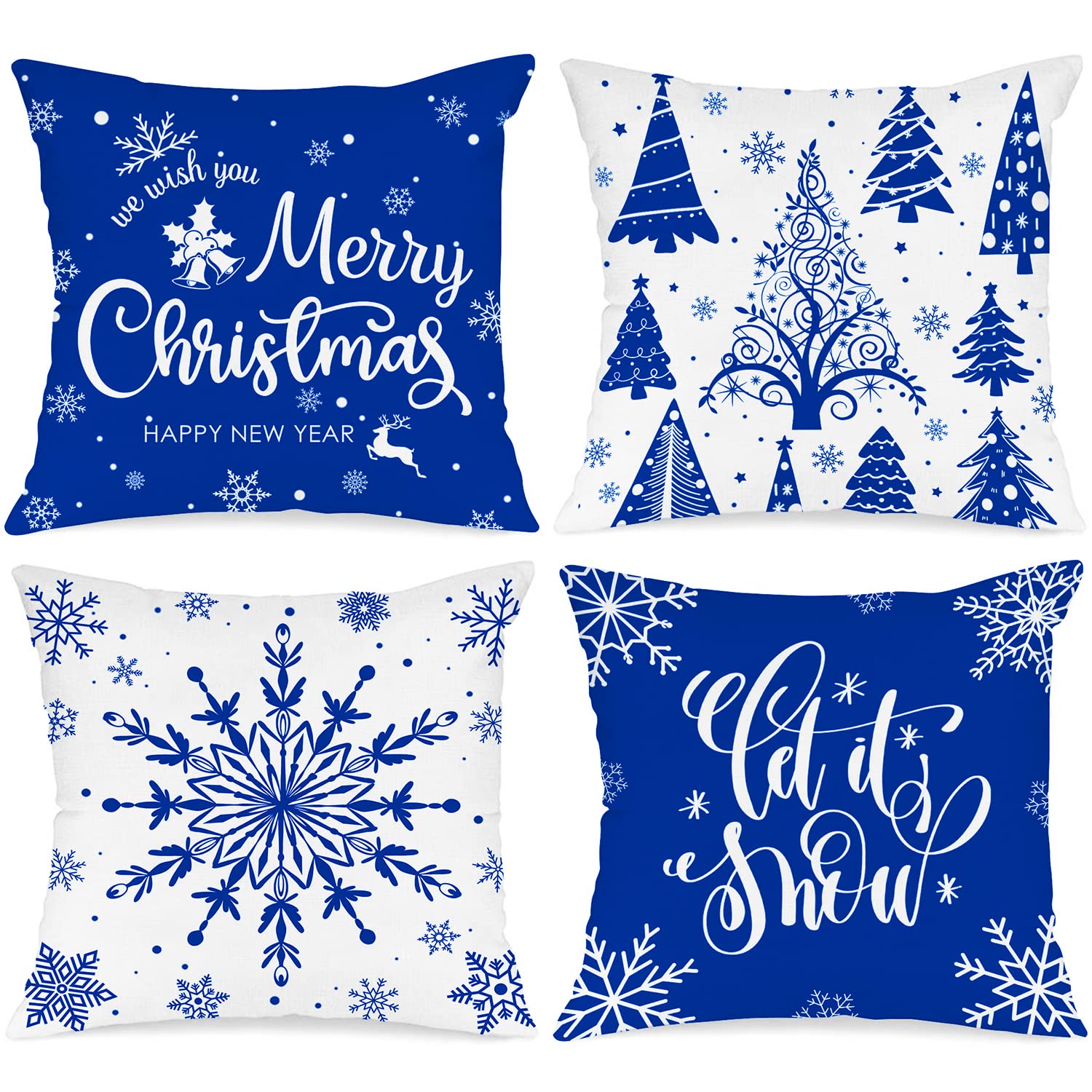 Lanpn Christmas Throw Pillow Covers 16X16 Set Of 4, Merry Christmas Winter Xmas Snowflake Decorative Holiday Cushion Pillow Case