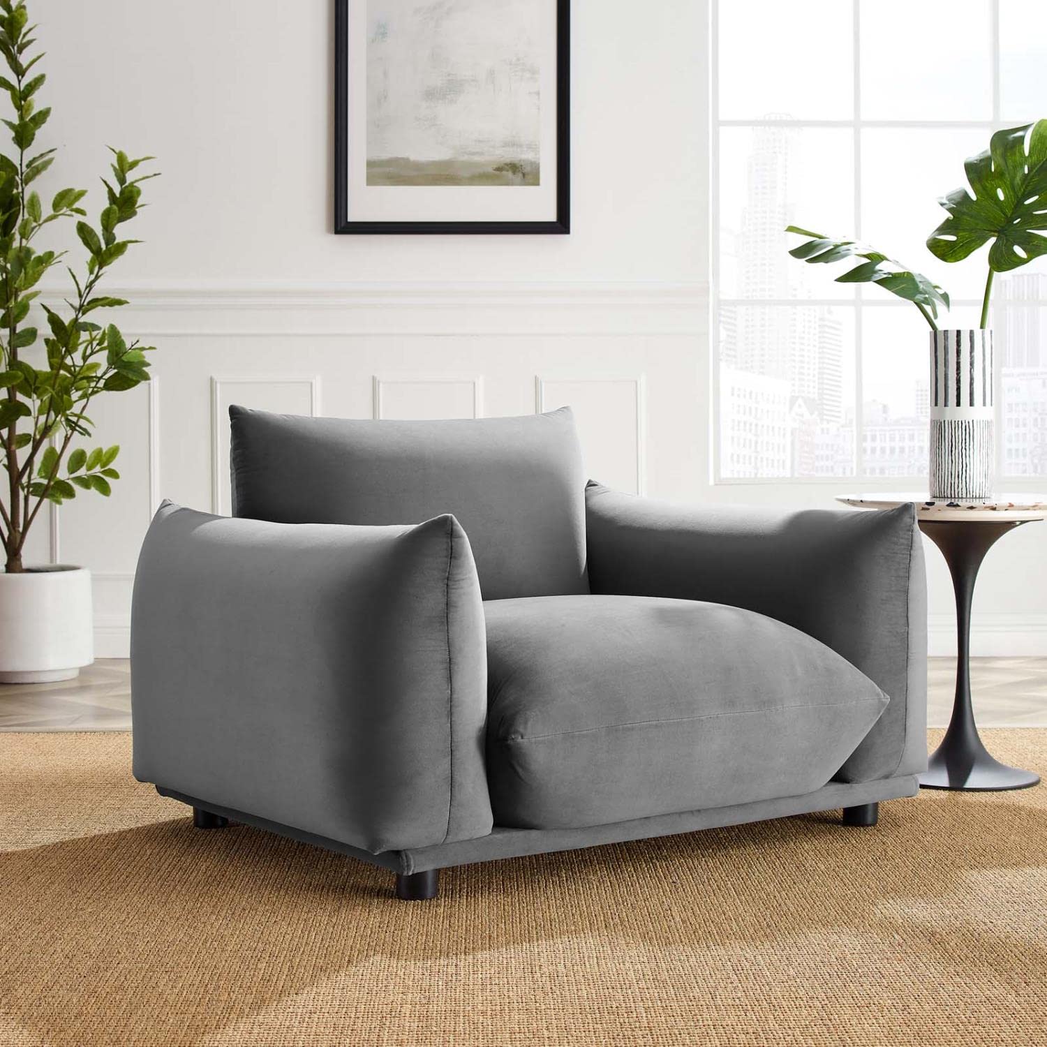 Modway Copious Performance Velvet Armchair in Gray