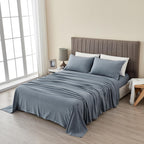 Great Bay Home King Cotton Jersey Knit Sheet Set - Ultra-Soft Heathered Denim Blue T-Shirt Style Bed Sheets & Pillowcases