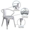 Flash Furniture Luna Commercial Grade Silver Metal Indoor-Outdoor Chair with Arms
