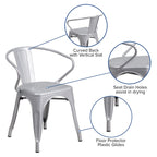 Flash Furniture Luna Commercial Grade Silver Metal Indoor-Outdoor Chair with Arms