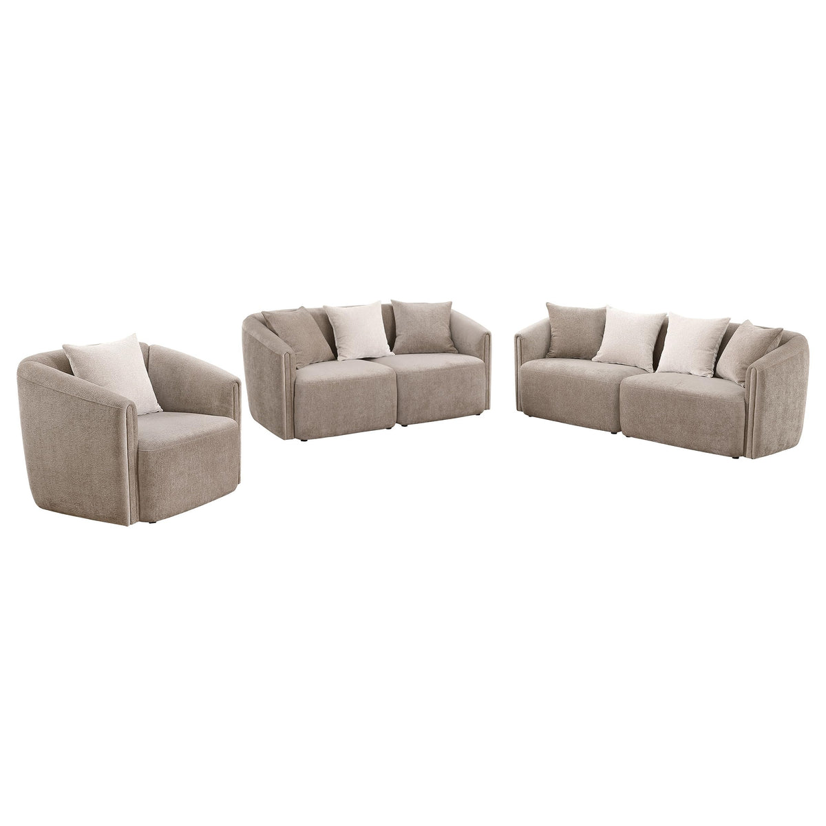 Coaster Home Furnishings Townsend 3-Piece Chenille Upholstered Sofa Set Latte