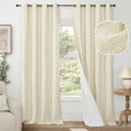 Lajode Cream 100% Blackout Linen Curtains For Living Room 90 Inch Length 2 Panels Set, Faux Linen Thermal Insulated Light Blocki