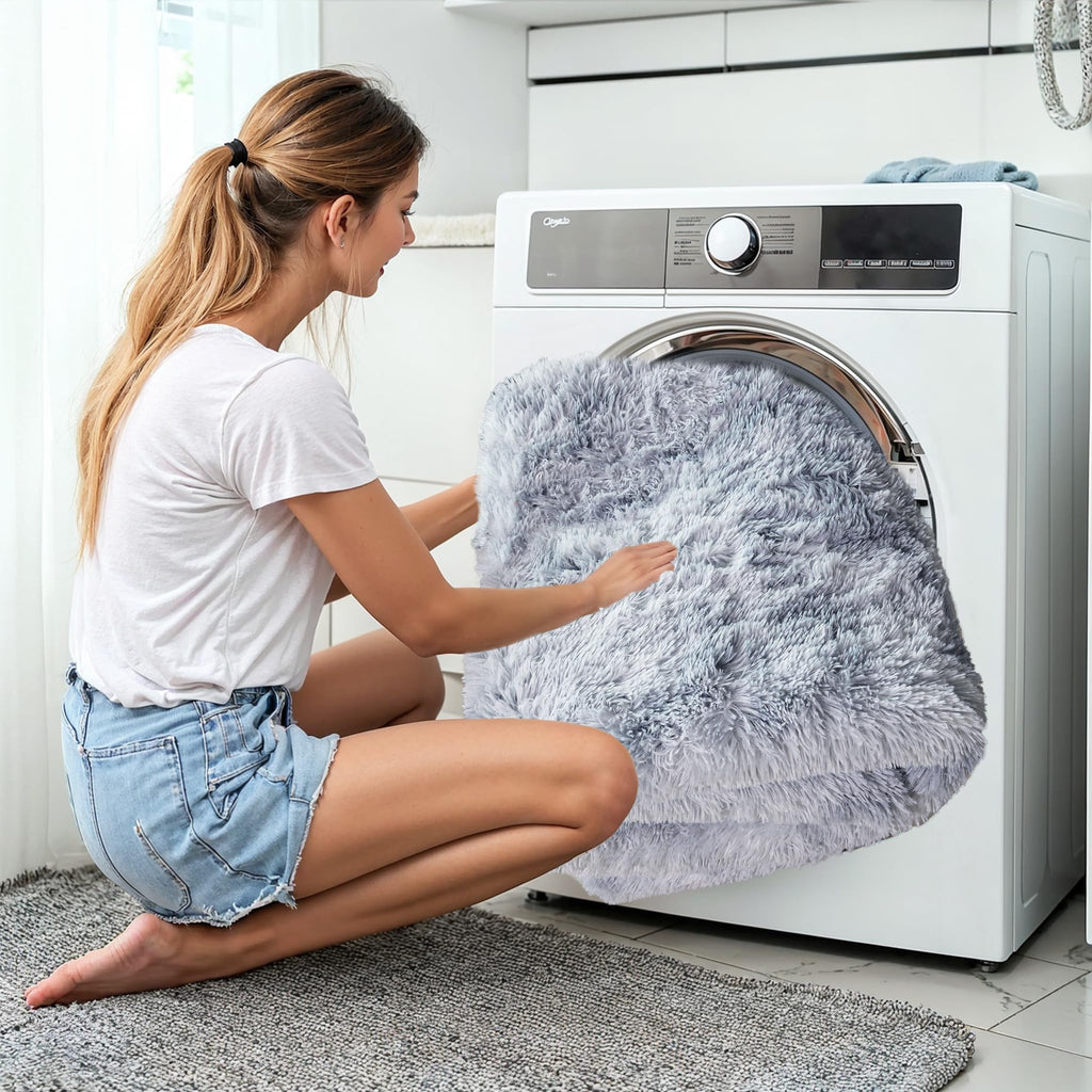 Kchowua Light Grey Rug For Bedroom Fluffy Rugs 4X6 Rug For Living Room Thick Machine Washable Plush Rug For Dorm Soft Shag Non S