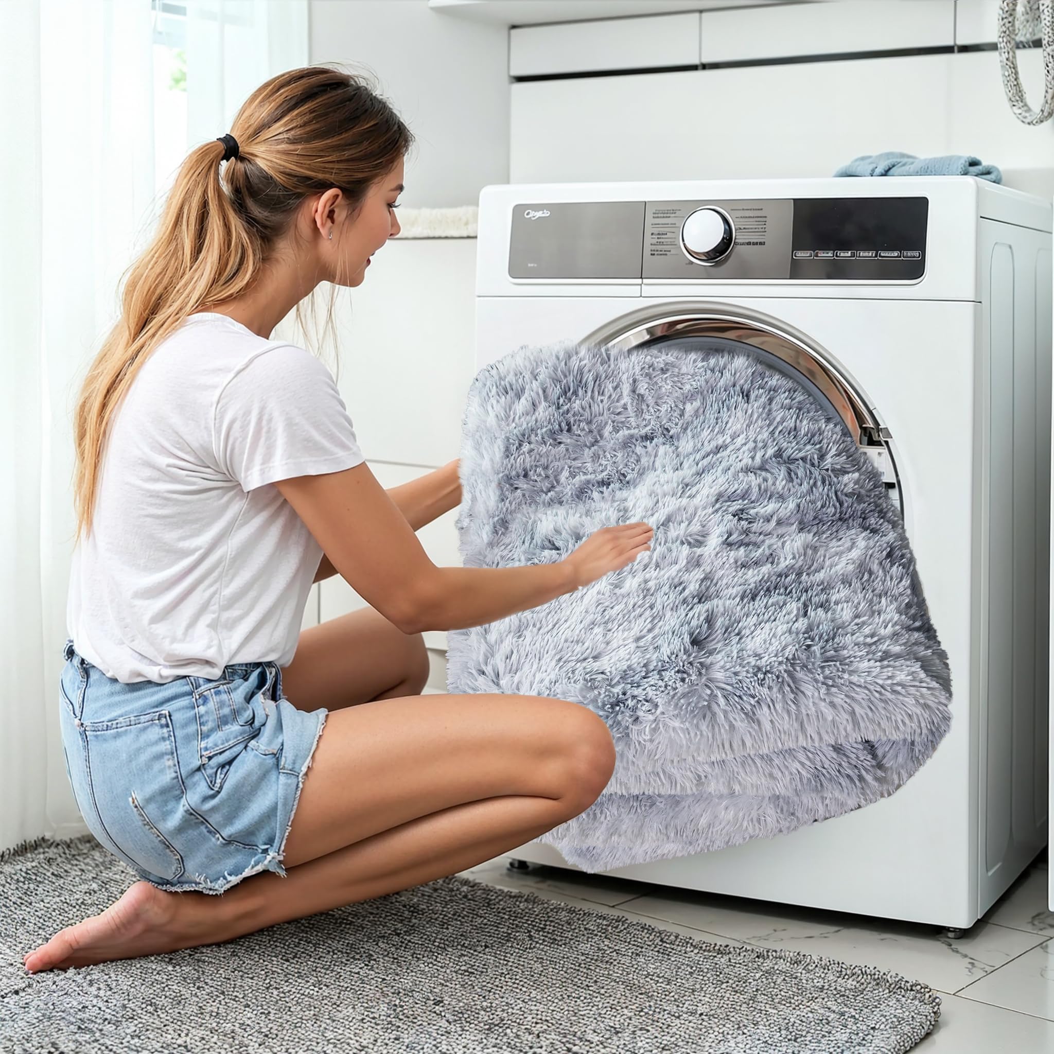 Kchowua Light Grey Rug For Bedroom Fluffy Rugs 4X6 Rug For Living Room Thick Machine Washable Plush Rug For Dorm Soft Shag Non S