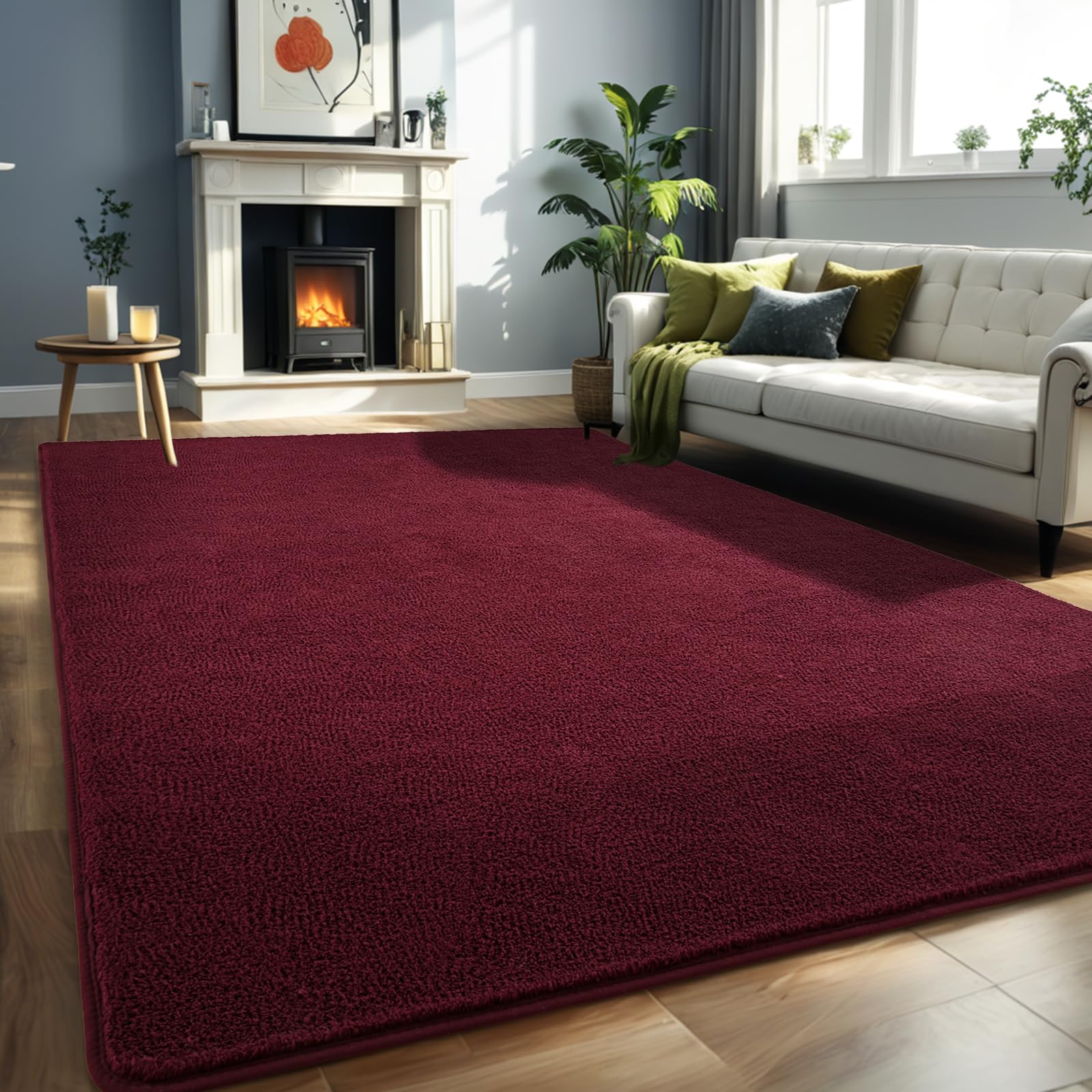 Larhom Modern Soft Area Rugs Memory-Foam Bedroom Carpet, 4x6 Feet Burgundy Red Carpet for Boys Girls Living Room, Dorm Nursery D