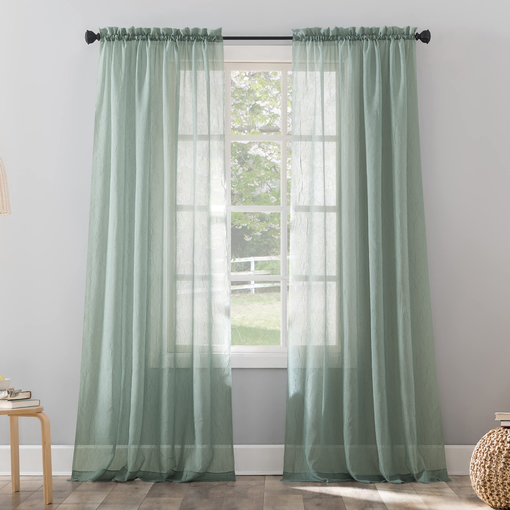No. 918 Erica Crushed Sheer Voile Rod Pocket Curtain Panel, 51 x 84, Mineral Blue
