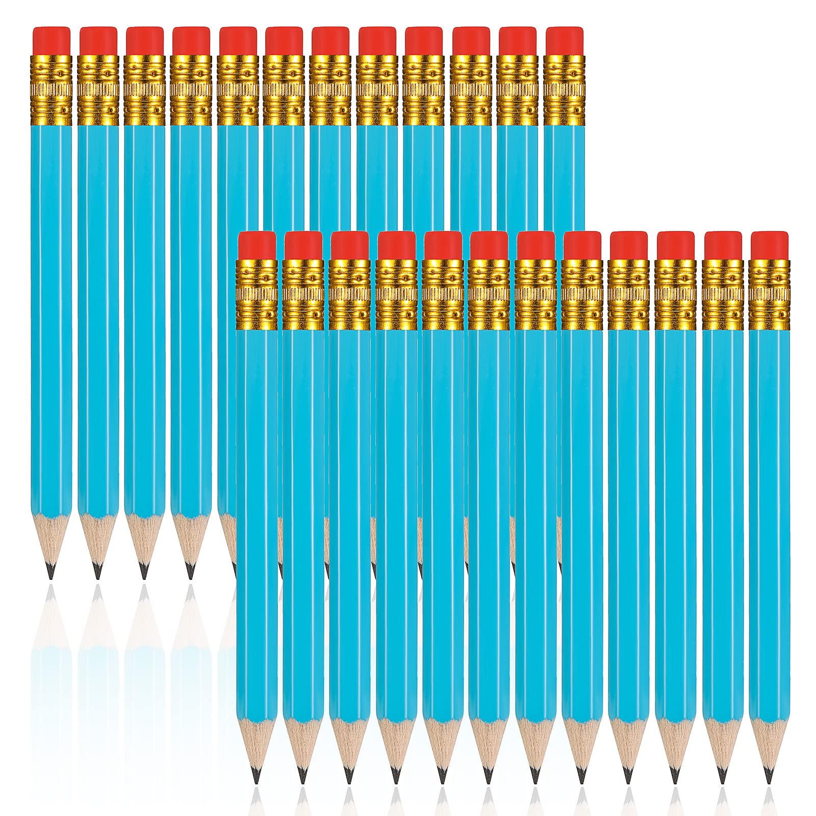 Zonon 24 Pcs Light Blue Golf Pencils With Erasers Mini Small Pencil Baby Shower Favors Bulk Hexagon Wooden Sharpened Half Graphi