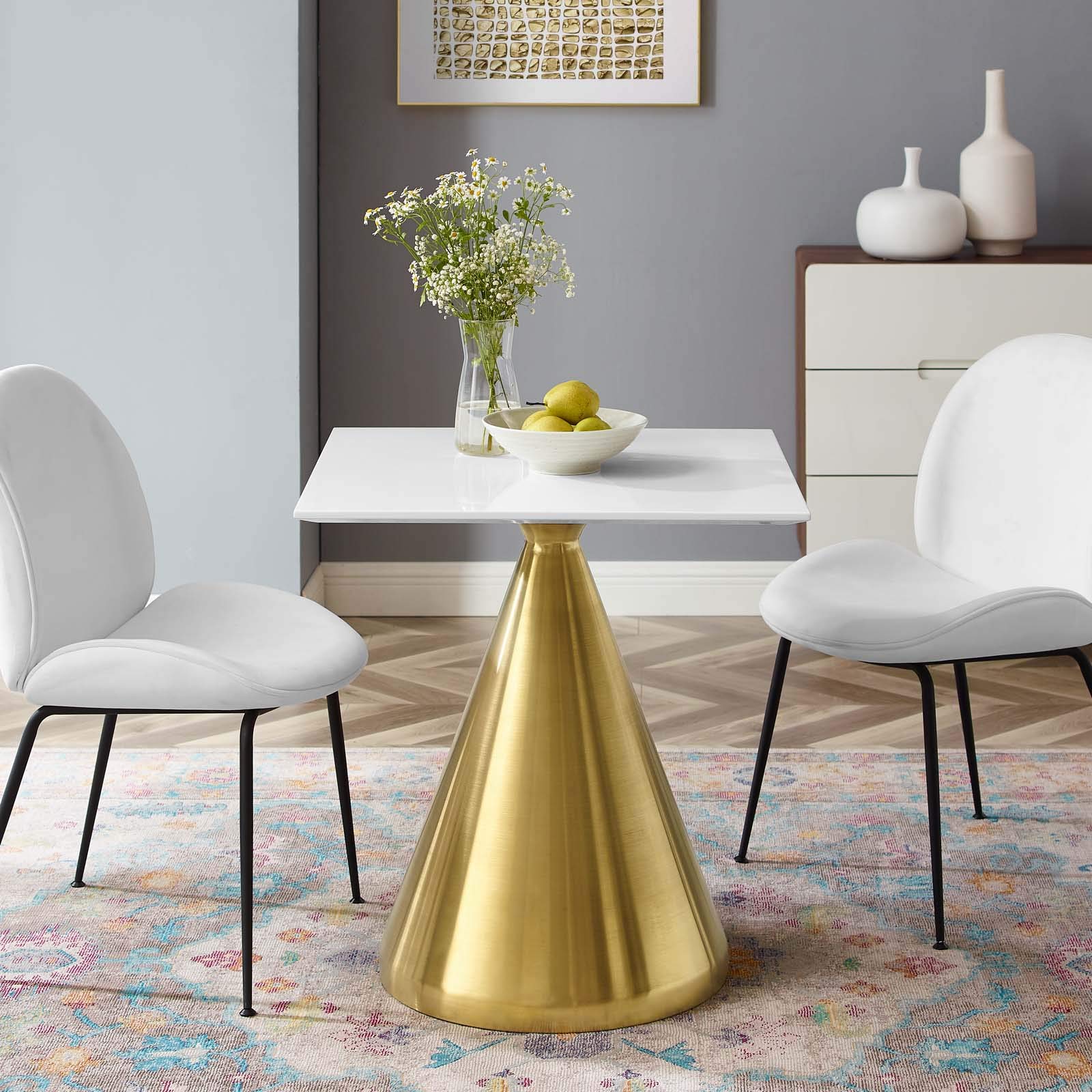 Modway Tupelo Square 28&quot; Dining Table in Gold White