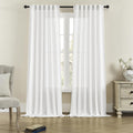 White Curtains 70 Inches Long Semi Sheer Drapes for Living Room, Linen Textured Rod Pocket and Back Tab Voile Window Treatments 